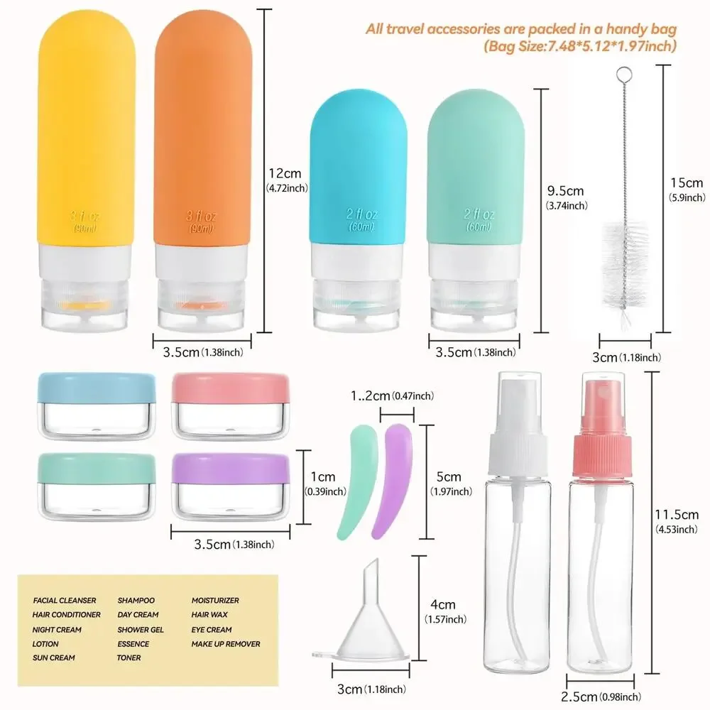 TSA-Approved Reusable Silicone Travel Bottles Set WITH LOGO – 16 pc / White Pack